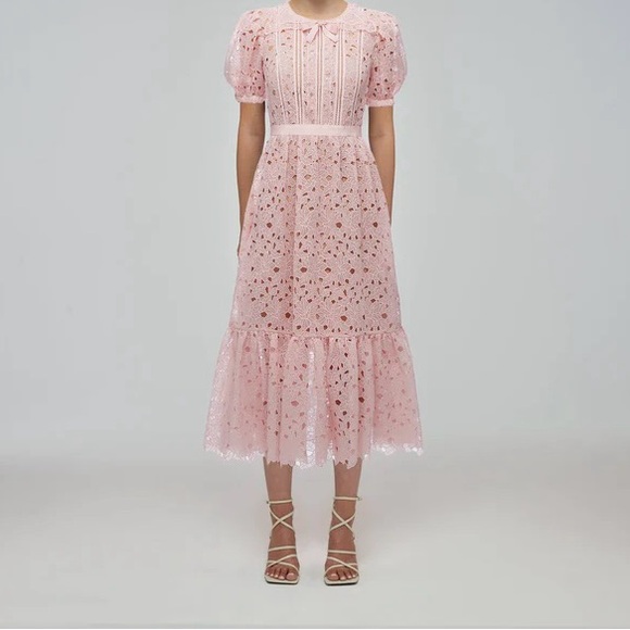 NWT Self-Portrait Blush Guipure Midi Dress - Picture 1 of 10